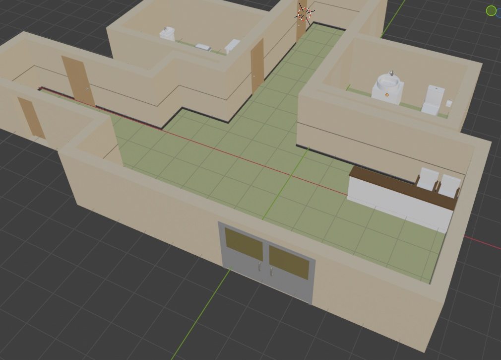 Modelo 3D del edificio de la clínica en Blender