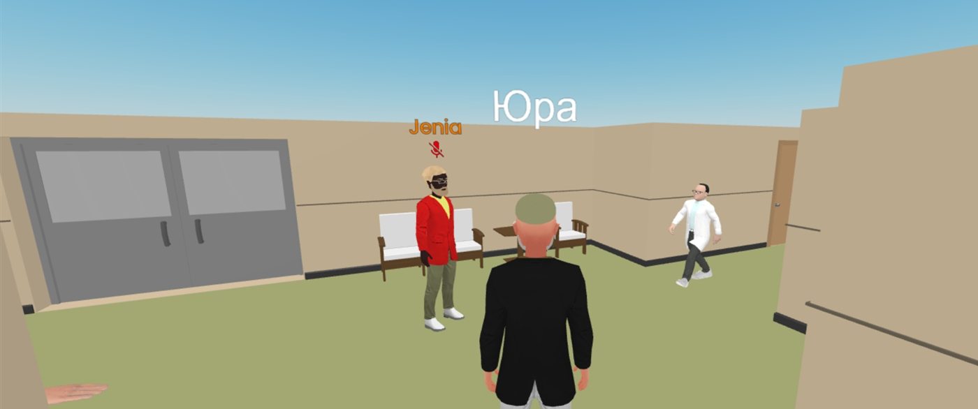 Participantes junto a la entrada de la clínica